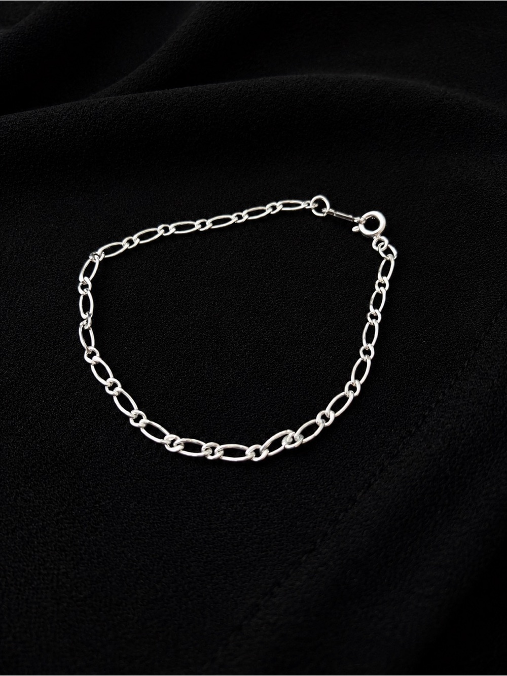 Sterling Silver Figaro Chain Bracelet - Silver